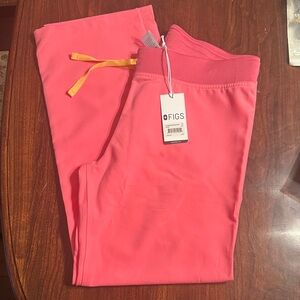Figs Coral Scrub Pants with Yellow Drawstring